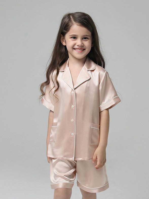 (image for) 19 Momme Kids Short Silk Pajama Set For Boys and Girls